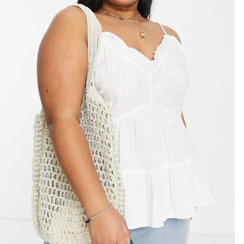 ASOS DESIGN Curve Textured Smock Sun Top Ruffles White - Sz 14 - NWT